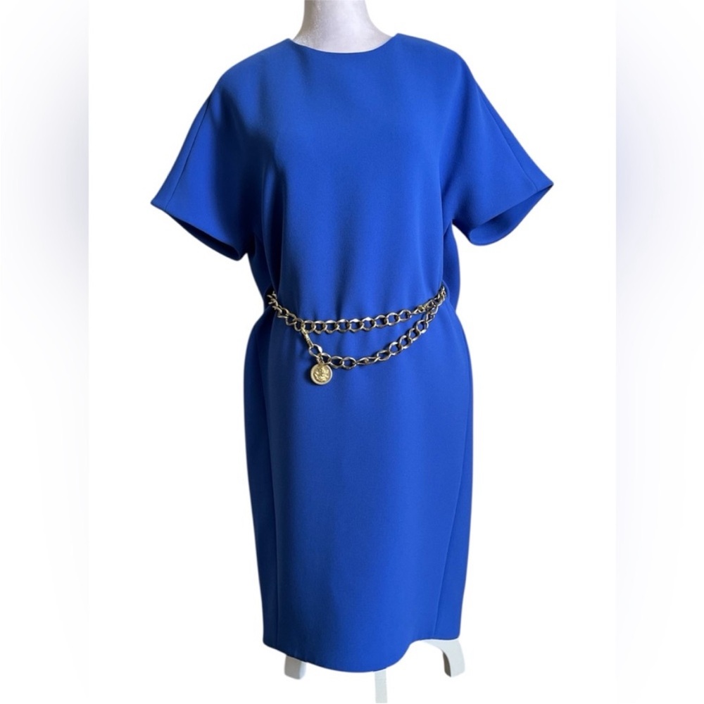 Balenciaga Silk Crepe Blue Midi Dress size 38 Ready to Wear s/s 2017